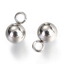 202F Stainless Steel Charms, Ball, Stainless Steel Color, 8x5mm, Hole: 1.8mm