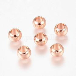 Environment Brass European Beads, Lager Hole Beads, Long-Lasting Plated, Rondelle, Rose Gold, 8x5.5mm, Hole: 4.5mm