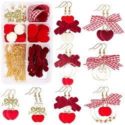 Sunnyclue 123 pièces kits de fabrication de boucles d'oreilles pour la saint-valentin, y compris les perles et pendentifs acryliques floqués, Ruban satin, Perles en verre nacré, Crochets d'oreille en laiton, couleur mixte, 10.5~11x12x5mm, Trou: 1.8mm, 6 pcs / boîte