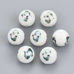Perles en verre electroplate, rond avec motif de constellations, vert plaqué, Poissons, 10mm, Trou: 1.2mm