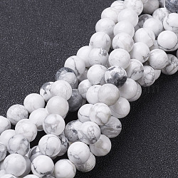 Fili di perline gemstone, perle naturali Howlite rotonde, bianco, circa14 mm di diametro, Foro: 1 mm, circa 28pcs/filo, 15.5 pollice