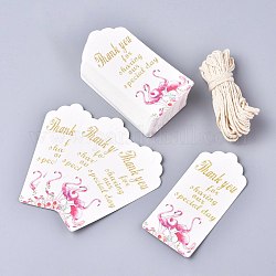 Étiquettes-cadeaux en papier, étiquettes volantes, avec cordon de coton, pour mariage / saint valentin / action de grâces, rectangle, motif flamant, 9.5x4.5x0.05 cm, Trou: 5.3mm, 50 pièces / kit