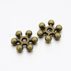 Zink-Legierung Perlen Abstandshalter, cadmiumfrei und bleifrei, mit einem Loch, Schneeflocke, Antik Bronze, 10x2.5 mm, Bohrung: 1.5 mm