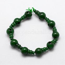 Natürliche Jade 3-Loch-Guru Perle Stränge, für buddhistische Schmuck machen, T-Perlen gebohrt, 16.5~18 mm, Bohrung: 2~3 mm, 2 Stück / Set, 10sets / Strang, 6.5 Zoll