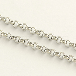 304 Stainless Steel Rolo Chains, Unwelded, Stainless Steel Color, 3.2x1.2mm