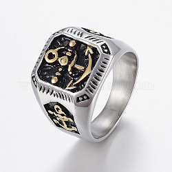 304 перстень из нержавеющей стали для мужчин, широкие кольца группа палец, квадратный с якорем, старинное серебро и античный золотой, размер США 11, 21 мм