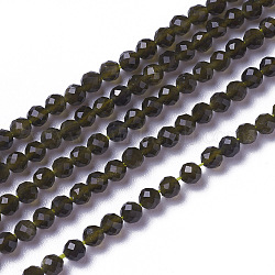 Chapelets de perles en obsidienne dorée naturelle, facette, ronde, 3~3.5x2.5~3mm, Trou: 0.3mm, Environ 114~141 pcs/chapelet, 15.1~16.4 pouce (38.4~41.8 cm)