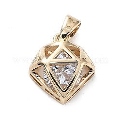 Latón con colgantes de vidrio k9, charms de diamantes, la luz de oro, 13x12x5.5mm, agujero: 4x2.5 mm
