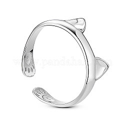 Shegrace design carino rodiato anello in argento sterling 925, anelli gemelli, anelli aperti, con orecchie di gatto, platino, chiaro, 17mm