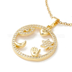 Klarer Zirkonia-Ring mit Herz-Mond-Stern-Plam-Auge-Anhänger-Halskette, 304 Edelstahlschmuck für Damen, golden, 17.72 Zoll (45 cm)