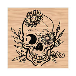 CRASPIRE Wooden Rubber Stamp Skull Flower Decorative Wood Stamps Vintage Wood Mounted Rubber Stamps for Card Making DIY Art Crafts Scrapbooking Journal Diary Letter Planner