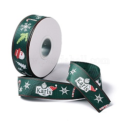 Ruban gros-grain en polyester imprimé sur le thème de Noël de 25 mètre, pour le bricolage fabrication de bijoux, plat, vert foncé, 1 pouce (25.5 mm)