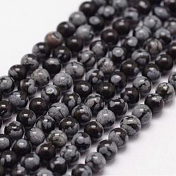 Chapelets de perles de flocon de neige en obsidienne naturelle, ronde, 3mm, Trou: 0.5mm, Environ 125 pcs/chapelet
