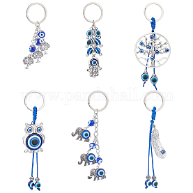 AHANDMAKER 20 Pcs Hamsa Hand Evil Eye Keychains, 5 Styles Fatima Palm Protection Charms Key Holder with Mixed Gemstone Bead 