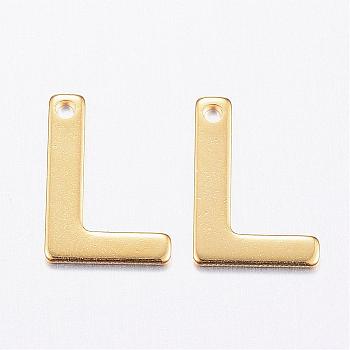 304 Stainless Steel Charms, Letter, Initial Charms, Letter.L, 11x6~12x0.8mm, Hole: 1mm