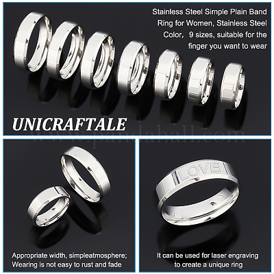 18 Anelli In Acciaio Inossidabile Grezzi Larghezza 8mm - Misure 6/7/8/9/10/11 - Per Gioielli Fai Da Te