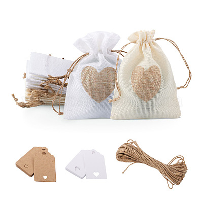 25pcs Heart-shaped Jute Drawstring Bags Set, Wedding Party Favor