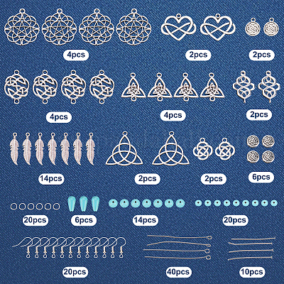 SUNNYCLUE 1 Box DIY 10 Pairs Vintage Style Trinity Knot Charm Infinity Love  Charms Earring Making Kit Feather Charm Knot Charms for Jewellery Making
