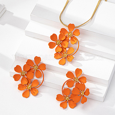 Orecchini a bottone in ferro con fiore e collane pendenti per le donne&nbsp;WG30632-02-1