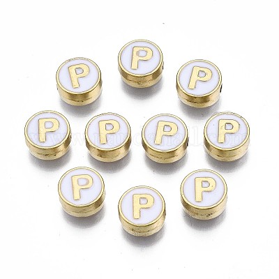 Enamel Gold Letter Beads, Metal Alloy Letter Beads