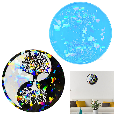 AHANDMAKER Tai Ji & Tree of Life Pattern Display Decoration Epoxy Resin Silicone Resin Casting Molds for DIY Wall Living Room Decoration Wall Stickers SIL-WH0014-34A-1