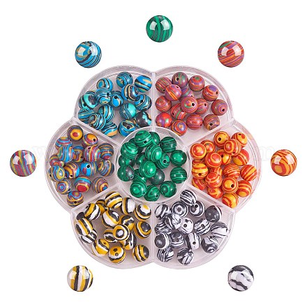 140 pièces 7 couleurs de perles de malachite synthétiques G-SZ0001-98A-1
