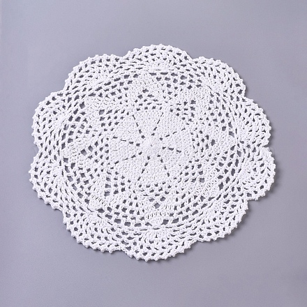 編まれたかぎ針編みのコースターテーブルマット  テーブルトッパーの家の装飾のため  花柄  ホワイト  240x2mm DIY-WH0157-18-1