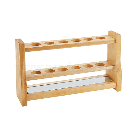 OLYCRAFT 6 Holes Wooden Test Tube Rack 25ML Test Tube Display Stands Tube Display Racks with Glass Mirror Test Tube Holder Rack for Lab Supplies - 9x2.4x5 Inch ODIS-WH0029-69A-1
