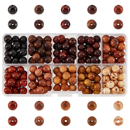Ph pandahall 200 pièces 10 couleurs 8 mm perles rondes en bois naturel en vrac assorties en vrac pour la fabrication de bijoux artisanaux WOOD-PH0002-51-1