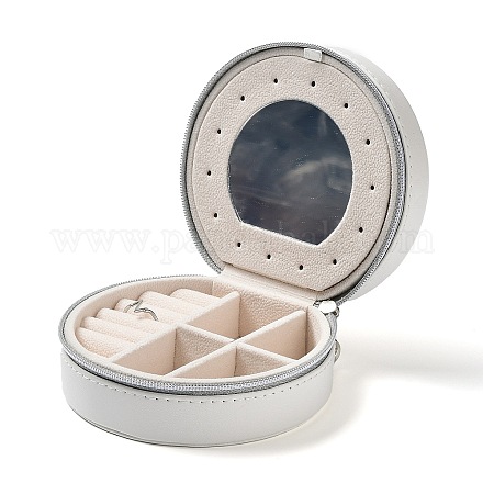Круглые коробки на молнии для хранения ювелирных изделий из искусственной кожи PAAG-PW0003-07A-1