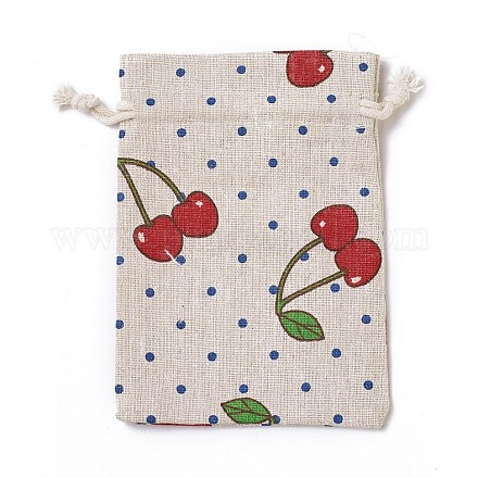 黄麻布製梱包袋ポーチ  巾着袋  桜模様の長方形  カラフル  14~14.4x10~10.2cm ABAG-I001-10x14-11-1