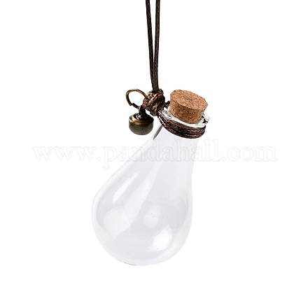 梨の形をしたガラスのコルク瓶の飾り  ワックスコードと鉄の鐘で  ガラスの空のウィッシングボトル  ペンダントデコレーション用のDIYバイアル  透明  22cm  容量：7ml（0.24fl.oz） GLAA-D002-07-1