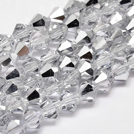 Imiter cristal autrichien plaquent toupies verre à facettes chapelets de perles X-GLAA-F029-4x4mm-B01-1