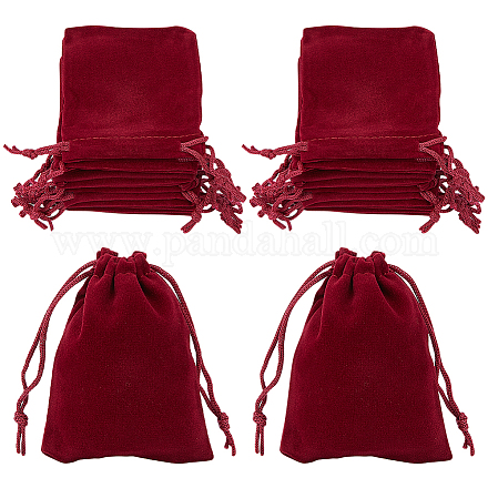 Beebeecraft 25Pcs 9x7cm Jewelry Pouches Dark Red Burgundy Red Soft Velvet Cloth Gift Bags with Drawstring Jewelry Pouches (3.5x2.8Inch) TP-BBC0001-04A-02-1