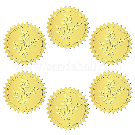 CRASPIRE 144Pcs Leaf Gold Foil Embossed Stickers Spring 2 Inch Certificate Embossed Sealing Decal Round Label Self Adhesive Decal for Envelopes Wedding Awards Graduation Gift Packaging DIY-WH0451-018-1
