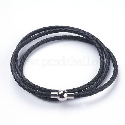 Three Loops Braided Leather Cord Wrap Bracelets BJEW-F291-12A-1