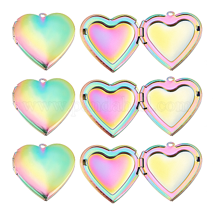 UNICRAFTALE 6pcs Rainbow Color Heart Shape Photo Frame Pendants 304 Stainless Steel Locket Charms Hypoallergenic Pendants for DIY Memorial Necklace Making STAS-UN0032-54-1