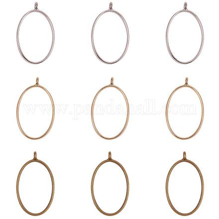 OLYCRAFT 30pcs Oval Open Bezel Charms 3-Color Alloy Frame Pendants Color-Lasting Hollow Resin Frames with Loop for Resin Jewelry Making PALLOY-OC0001-11-1