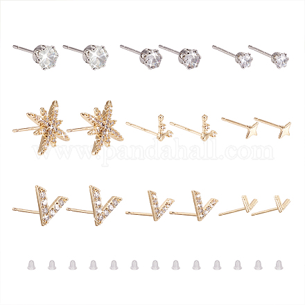 Kissitty 9 пара 9 стильных латунных сережек-гвоздиков в форме звезды и v-образной формы EJEW-KS0001-01-1
