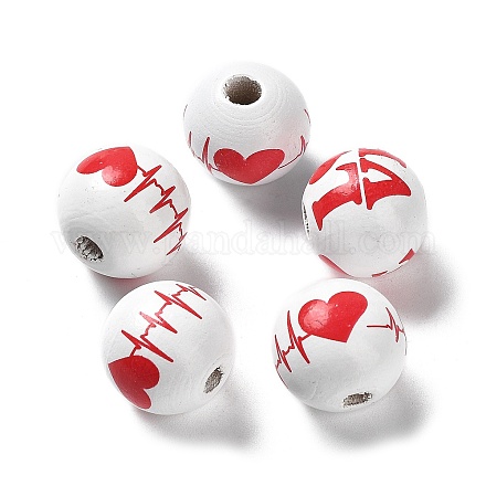 Perles en bois imprimées sur le thème de la Saint-Valentin WOOD-G017-02D-1