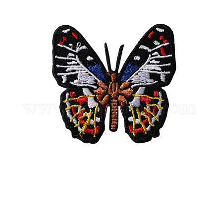蝶の形のコンピューター刺繍布アイロン接着/縫い付けパッチ  マスクと衣装のアクセサリー  カラフル  52x55mm WG94800-02-1
