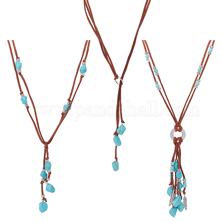 Anattasoul 3 pièces 3 style ethnique turquoise naturel puces et alliage lariat colliers pour les femmes NJEW-AN0001-58-1
