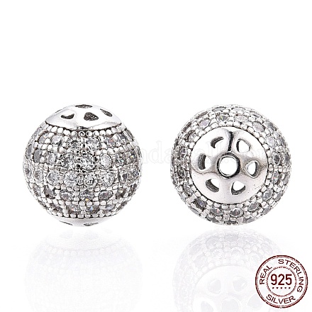 925 micro pavé di perle di zirconi cubici in argento sterling placcato in rodio STER-T004-23P-1