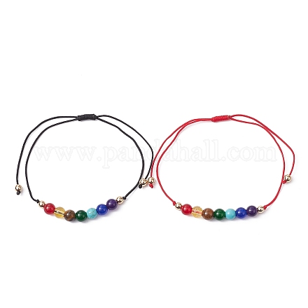 2 Stück 2-farbiges Fußkettchen-Set aus natürlichen und synthetischen gemischten Edelsteinen mit runden geflochtenen Perlen AJEW-AN00551-1