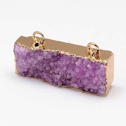 Dyed Natural Druzy Crystal Rectangle Pendants G-L392-03A-1