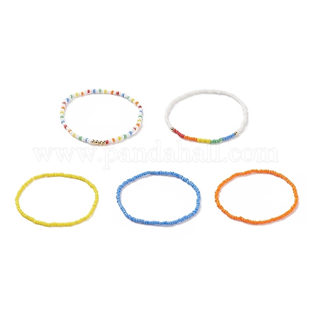 Ensemble de bracelets extensibles en perles de verre et en laiton de style 5pcs 5 pour femmes BJEW-JB08978-1