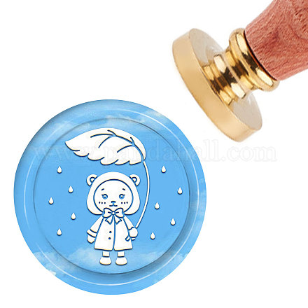CRASPIRE Wax Seal Stamp Bear in Raincoat Sealing Wax Stamp 30mm Removable Brass Head Sealing Stamp with Wooden Handle for Invitations Gift Scrapbooking AJEW-WH0184-0157-1