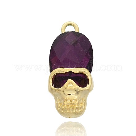 Halloween Skull Golden Plated Alloy Glass Pendants PALLOY-J609-03G-1