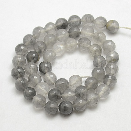 Piedra preciosa natural de cuarzo facetado nublado hebras de perlas redondas G-O021-12mm-03A-1