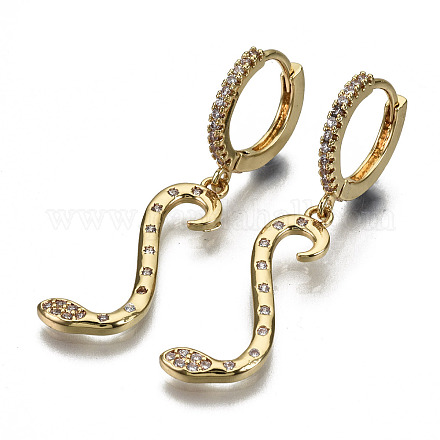Brass Micro Pave Clear Cubic Zirconia Dangle Huggie Hoop Earrings EJEW-S208-105-NF-1
